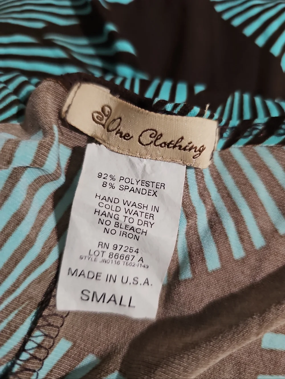 🌊 One Clothing Geometric Wrap Dress Teal & Brown Stretchy Flowy Chic - Picture 2 of 7